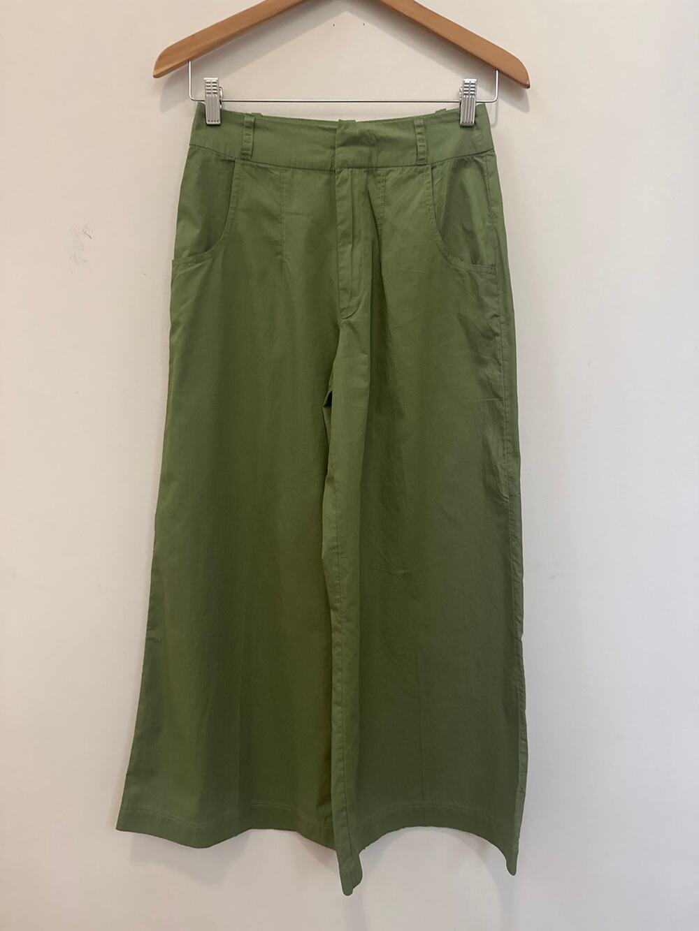 Free People Green Menorca 100% Cotton Crop Wide Leg High Rise Pant Size 4 Boho